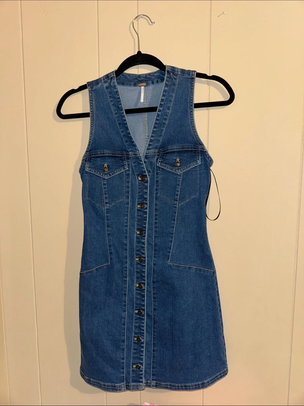 Free People Wandering Star Blue Denim Mini Dress